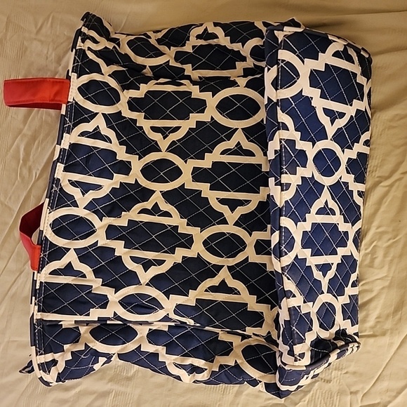 Nwot Emma and Chloe tote blue/white lattice  retro colors preppy zip pockets - Picture 5 of 11